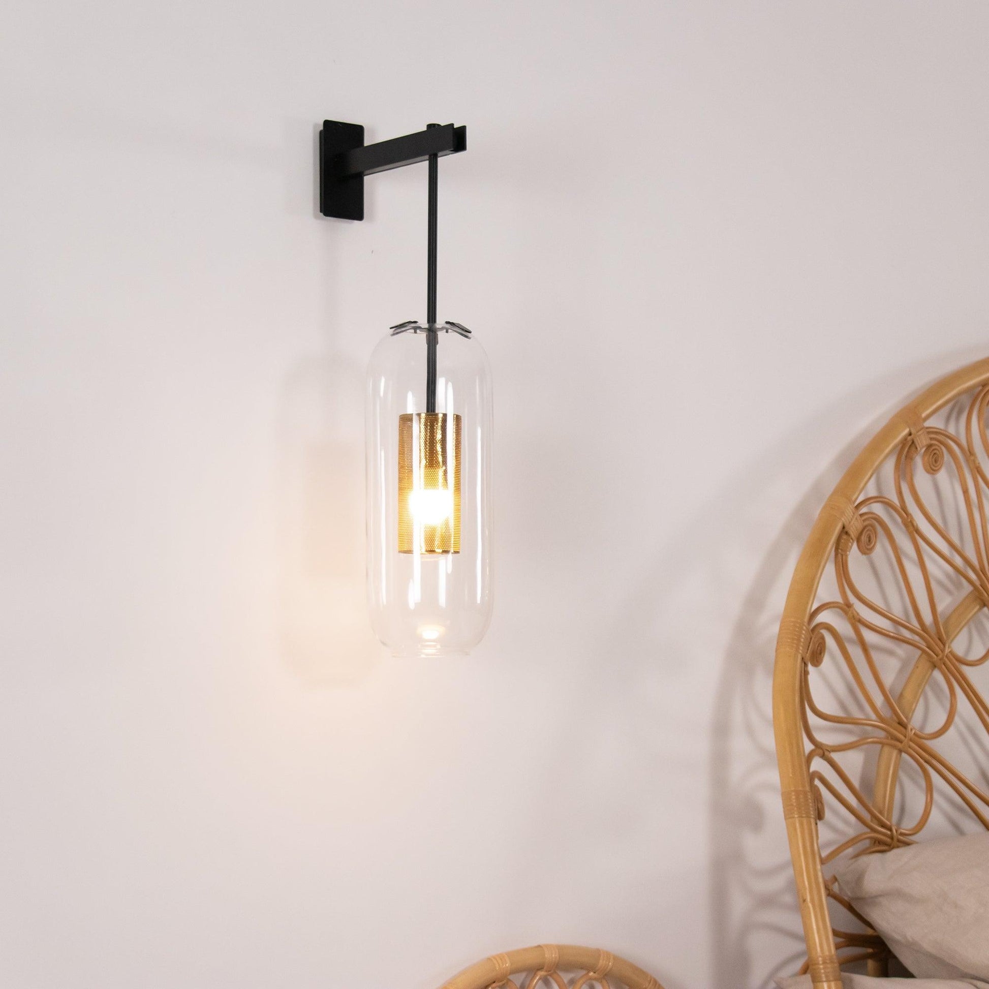 Glass Wall Lamp With Perforated Cage And Sleek Steel Rod NALANI
