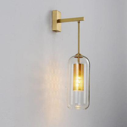 Glass Wall Lamp With Perforated Cage And Sleek Steel Rod NALANI