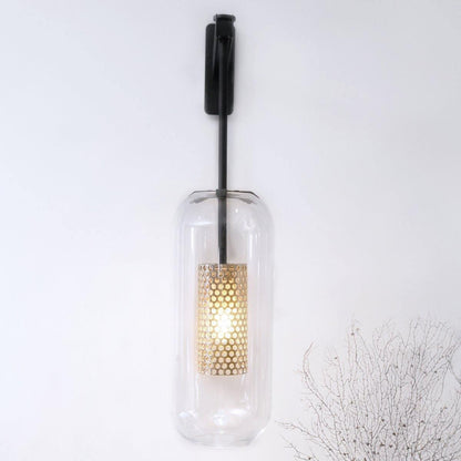 Glass Wall Lamp With Perforated Cage And Sleek Steel Rod NALANI