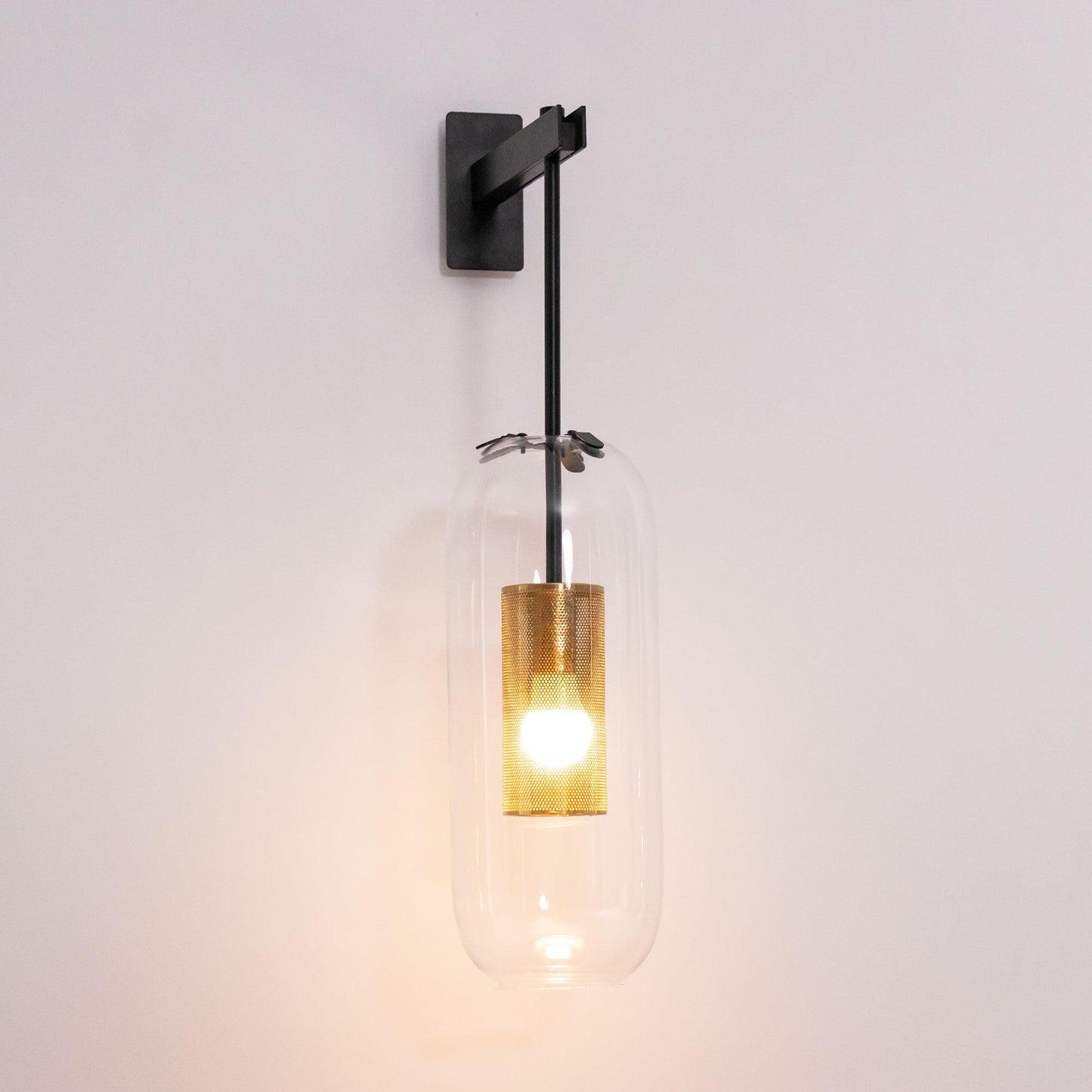 Glass Wall Lamp With Perforated Cage And Sleek Steel Rod NALANI