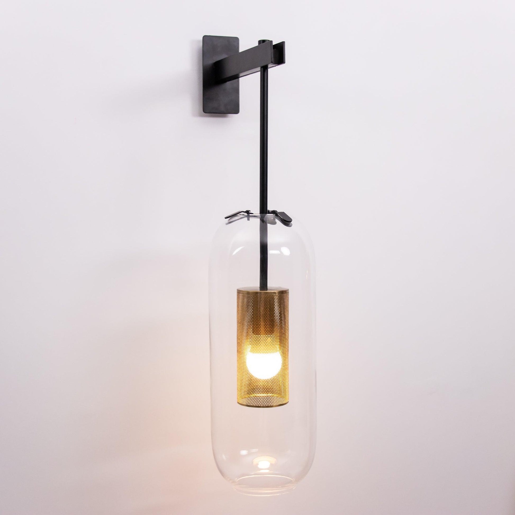 Glass Wall Lamp With Perforated Cage And Sleek Steel Rod NALANI