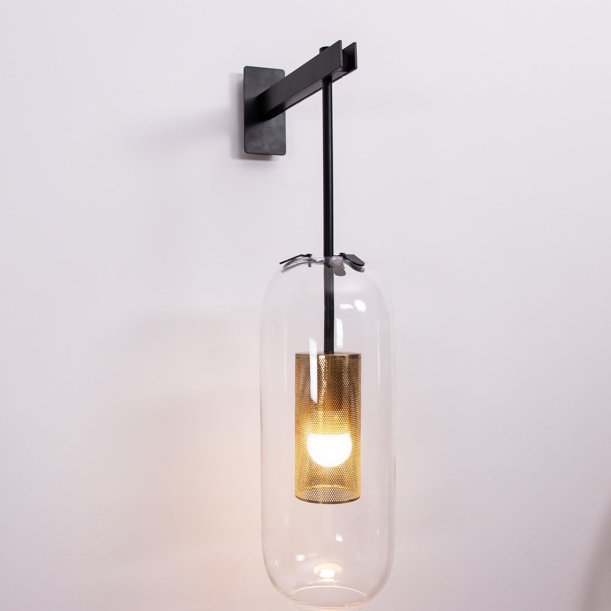 Glass Wall Lamp With Perforated Cage And Sleek Steel Rod NALANI