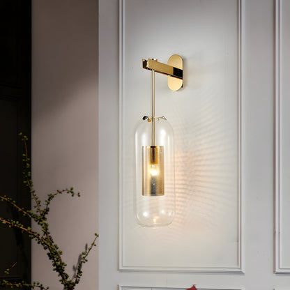 Glass Wall Lamp With Perforated Cage And Sleek Steel Rod NALANI