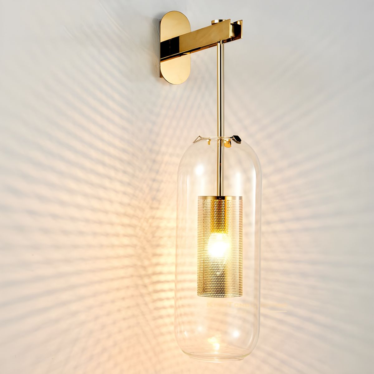Glass Wall Lamp With Perforated Cage And Sleek Steel Rod NALANI