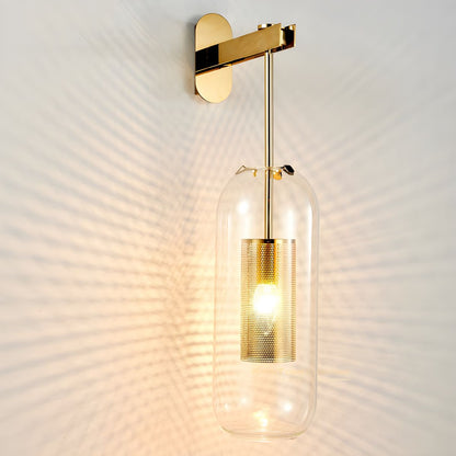 Glass Wall Lamp With Perforated Cage And Sleek Steel Rod NALANI