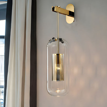 Glass Wall Lamp With Perforated Cage And Sleek Steel Rod NALANI