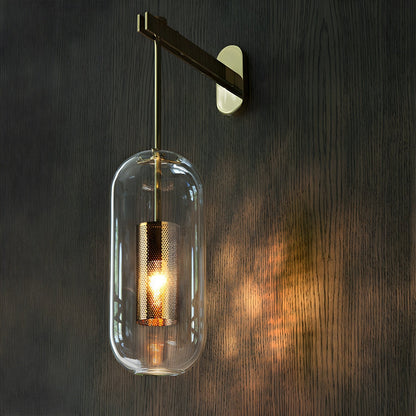 Glass Wall Lamp With Perforated Cage And Sleek Steel Rod NALANI