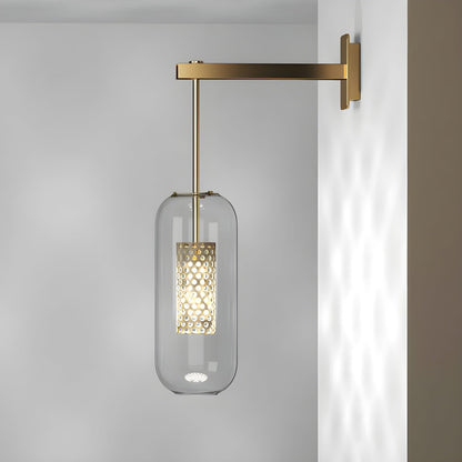 Glass Wall Lamp With Perforated Cage And Sleek Steel Rod NALANI