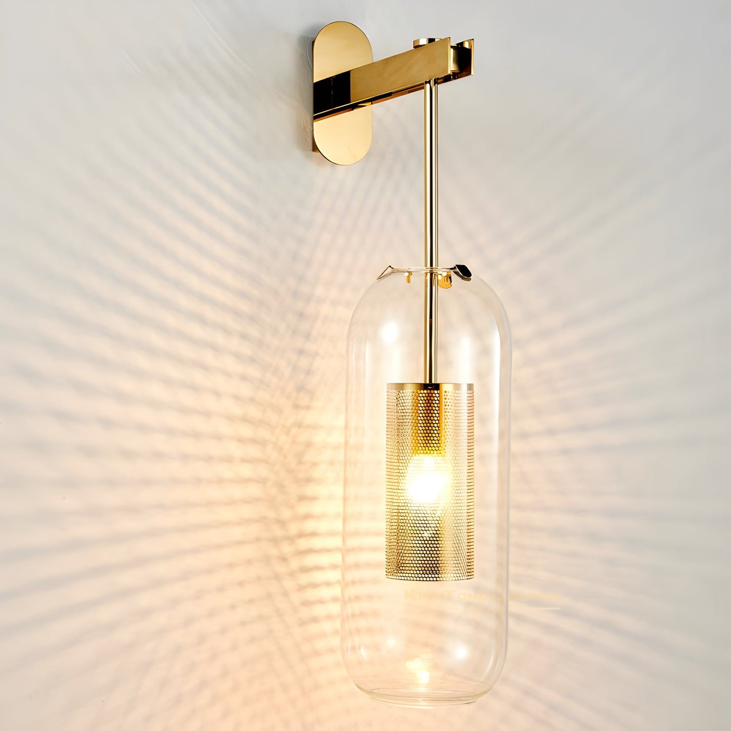 Glass Wall Lamp With Perforated Cage And Sleek Steel Rod NALANI