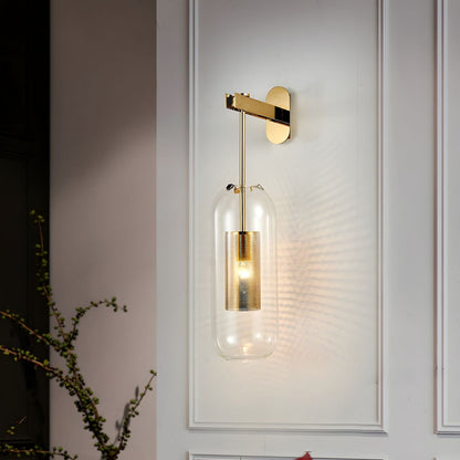 Glass Wall Lamp With Perforated Cage And Sleek Steel Rod NALANI