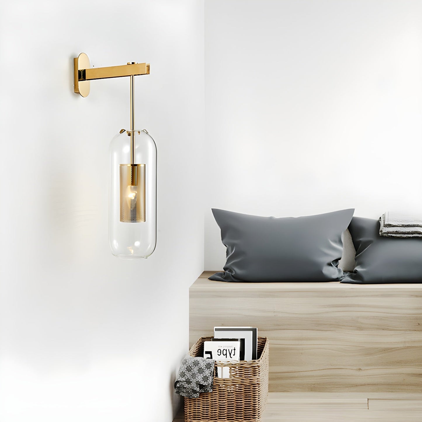 Glass Wall Lamp With Perforated Cage And Sleek Steel Rod NALANI