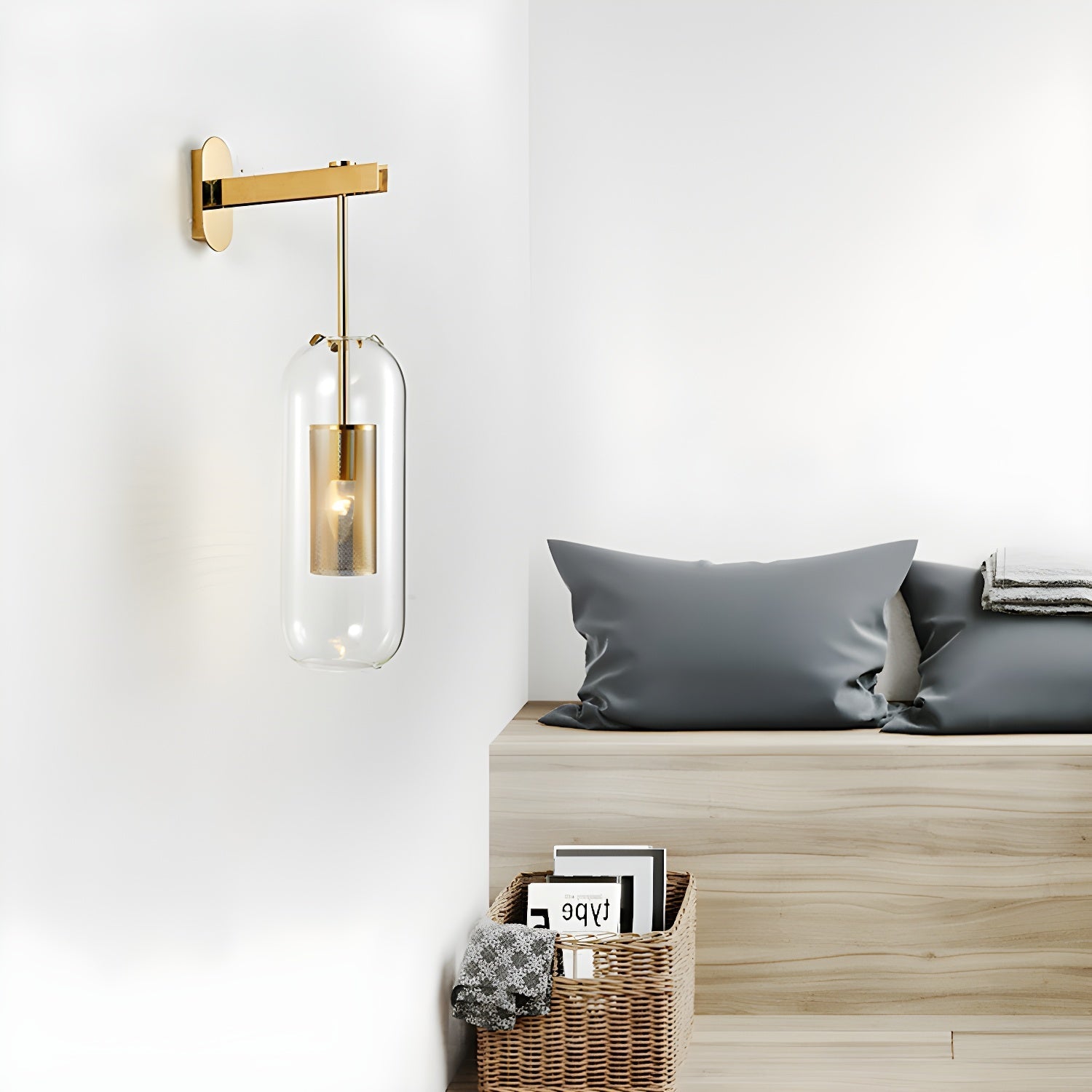 Glass Wall Lamp With Perforated Cage And Sleek Steel Rod NALANI