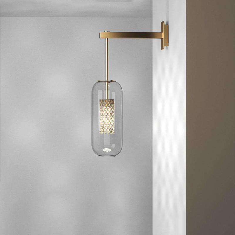 Glass Wall Lamp With Perforated Cage And Sleek Steel Rod NALANI