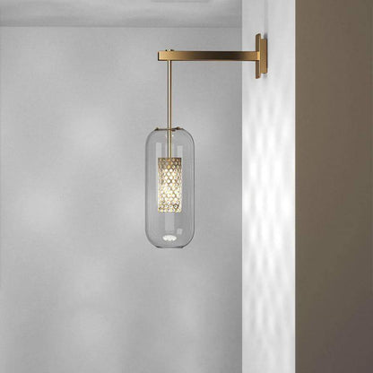 Glass Wall Lamp With Perforated Cage And Sleek Steel Rod NALANI