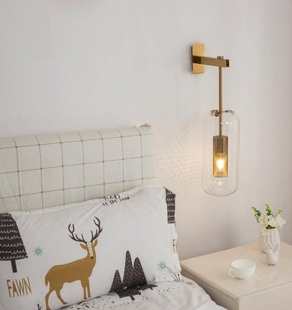 Glass Wall Lamp With Perforated Cage And Sleek Steel Rod NALANI