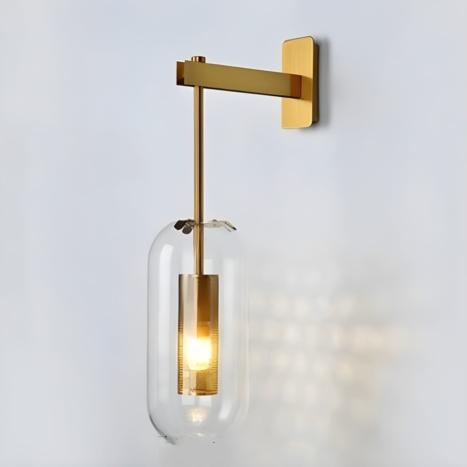 Glass Wall Lamp With Perforated Cage And Sleek Steel Rod ∅ 9.8″ x H 23.6″ Dia 25cm x H 60cm Copper plated & Clear glass NALANI