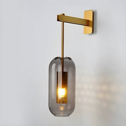 Glass Wall Lamp With Perforated Cage And Sleek Steel Rod ∅ 9.8″ x H 23.6″ Dia 25cm x H 60cm Copper plated & Smoke glass NALANI