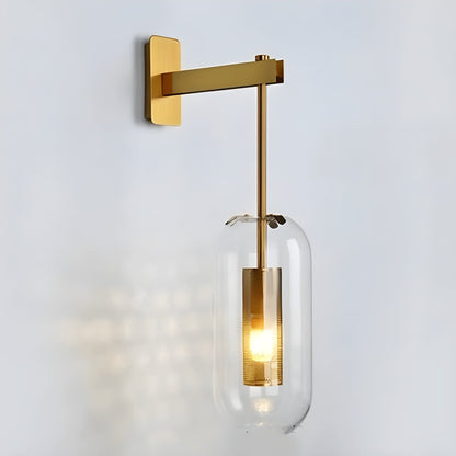 Glass Wall Lamp With Perforated Cage And Sleek Steel Rod ∅ 9.8″ x H 23.6″ Dia 25cm x H 60cm Gold & Clear glass NALANI