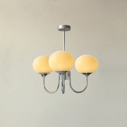 Gold Finish Marshmallow Chandelier With Pink Glass Shades 3 heads ∅ 18.1″ x H 13.4″ Dia 46cm x H 34cm Chrome+Cream NALANI