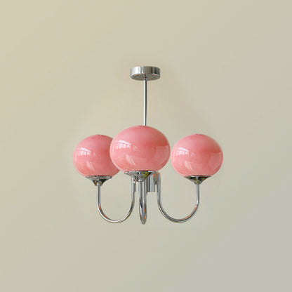 Gold Finish Marshmallow Chandelier With Pink Glass Shades 3 heads ∅ 18.1″ x H 13.4″ Dia 46cm x H 34cm Chrome++Pink NALANI