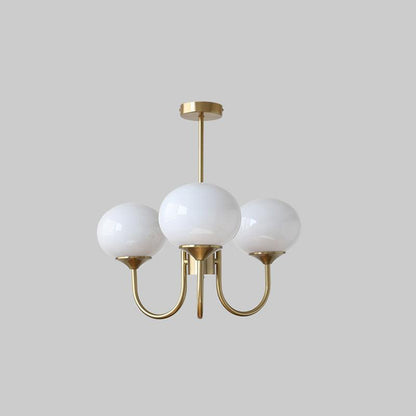Gold Finish Marshmallow Chandelier With Pink Glass Shades 3 heads ∅ 18.1″ x H 13.4″ Dia 46cm x H 34cm Copper+White NALANI