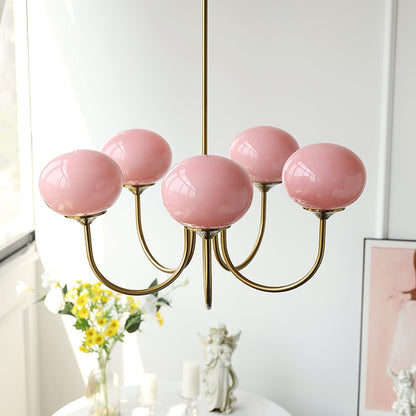 Gold Finish Marshmallow Chandelier With Pink Glass Shades NALANI