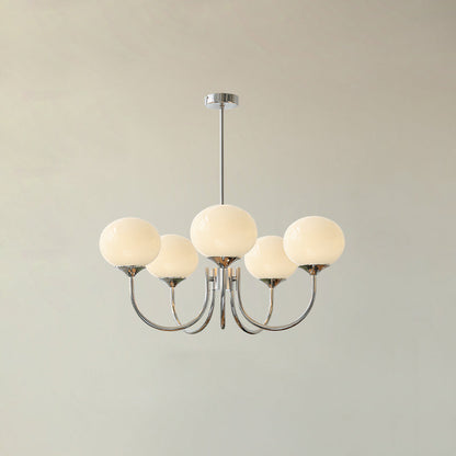 Gold Finish Marshmallow Chandelier With Pink Glass Shades 5 heads ∅ 26.4″ x H 13.4″ Dia 67cm x H 34cm Chrome+White NALANI