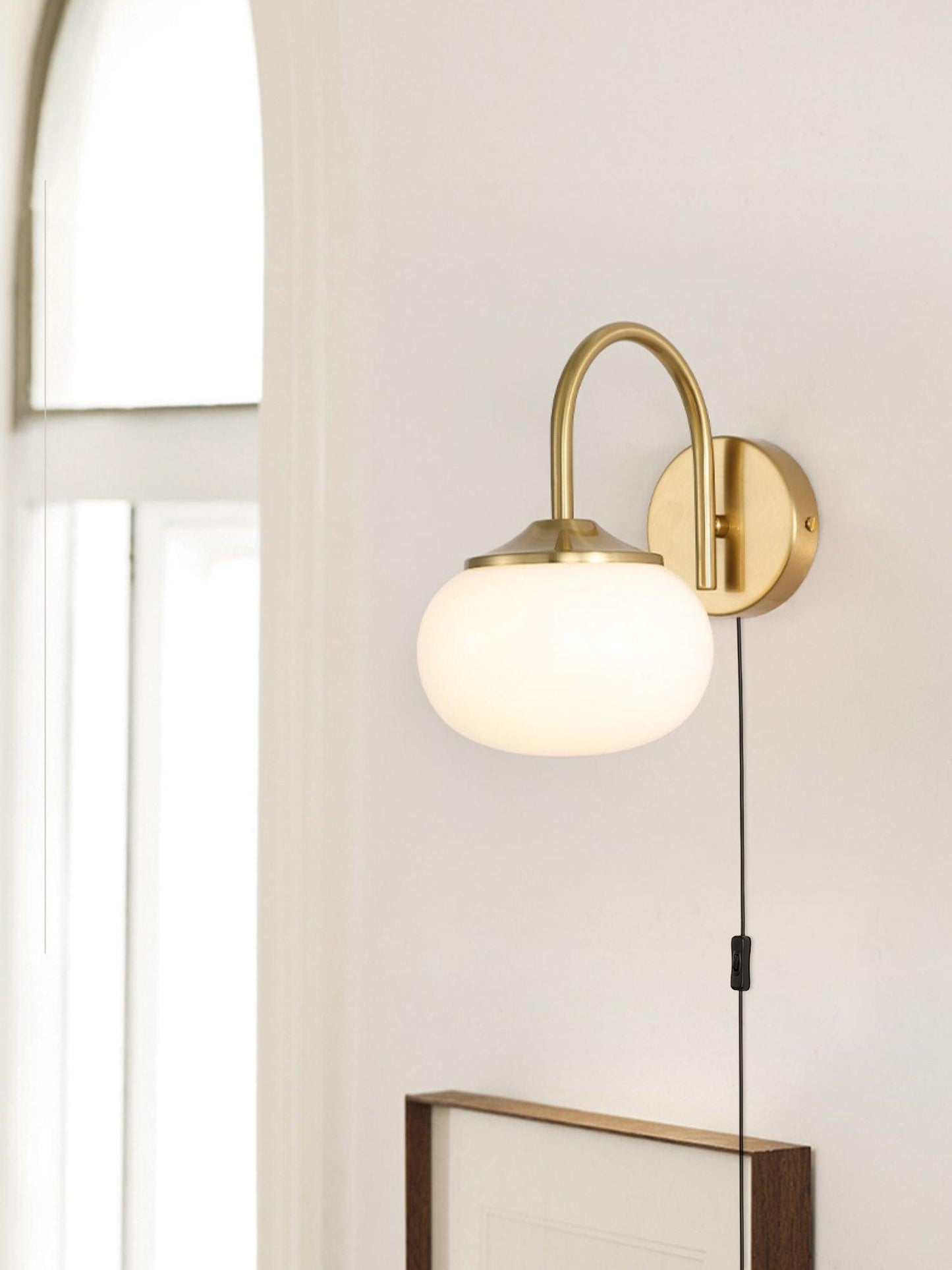 Gold Finish Plug In Sconce With Pink Glass Shade Decor NALANI