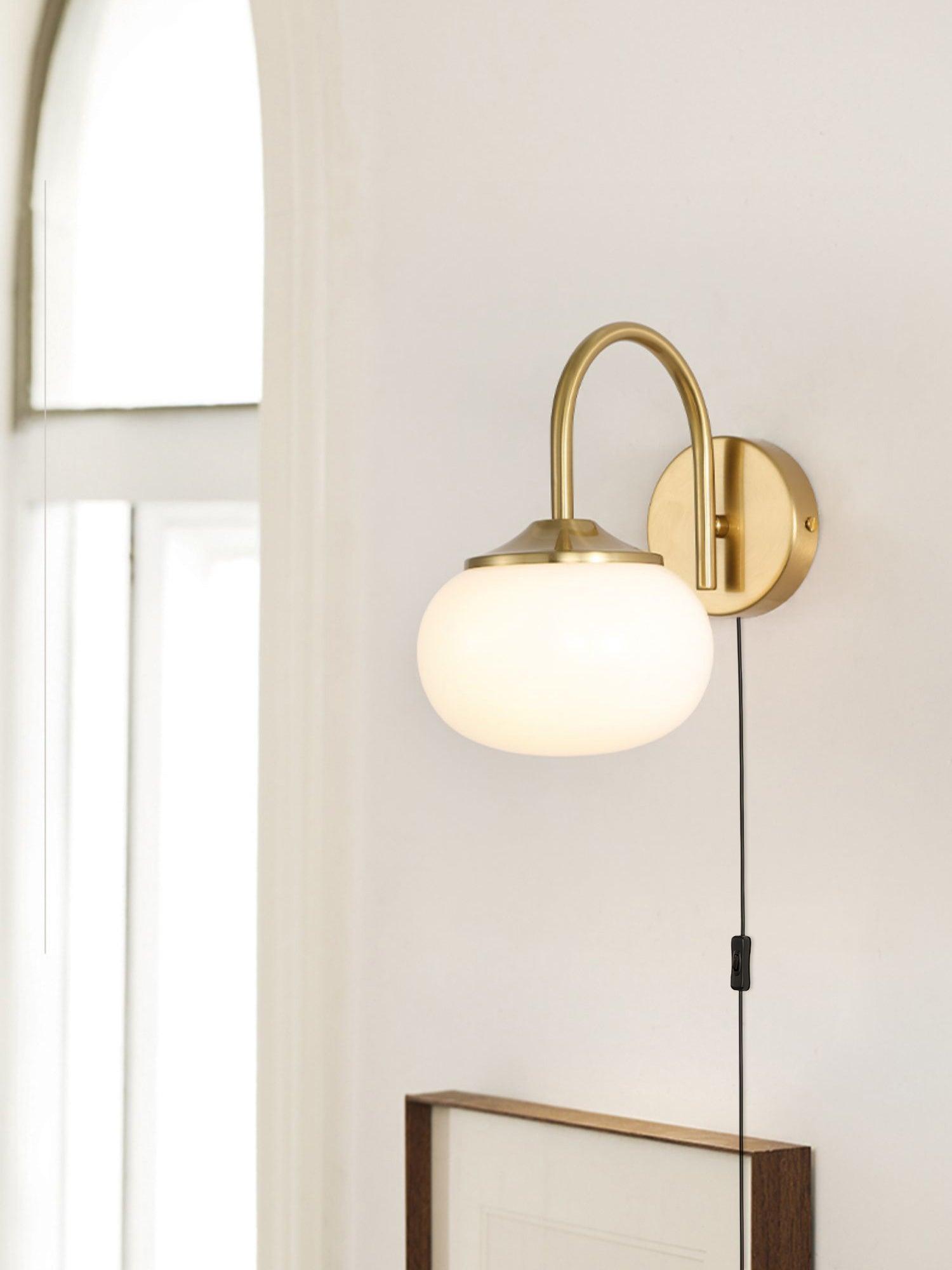 Gold Finish Plug In Sconce With Pink Glass Shade Decor NALANI
