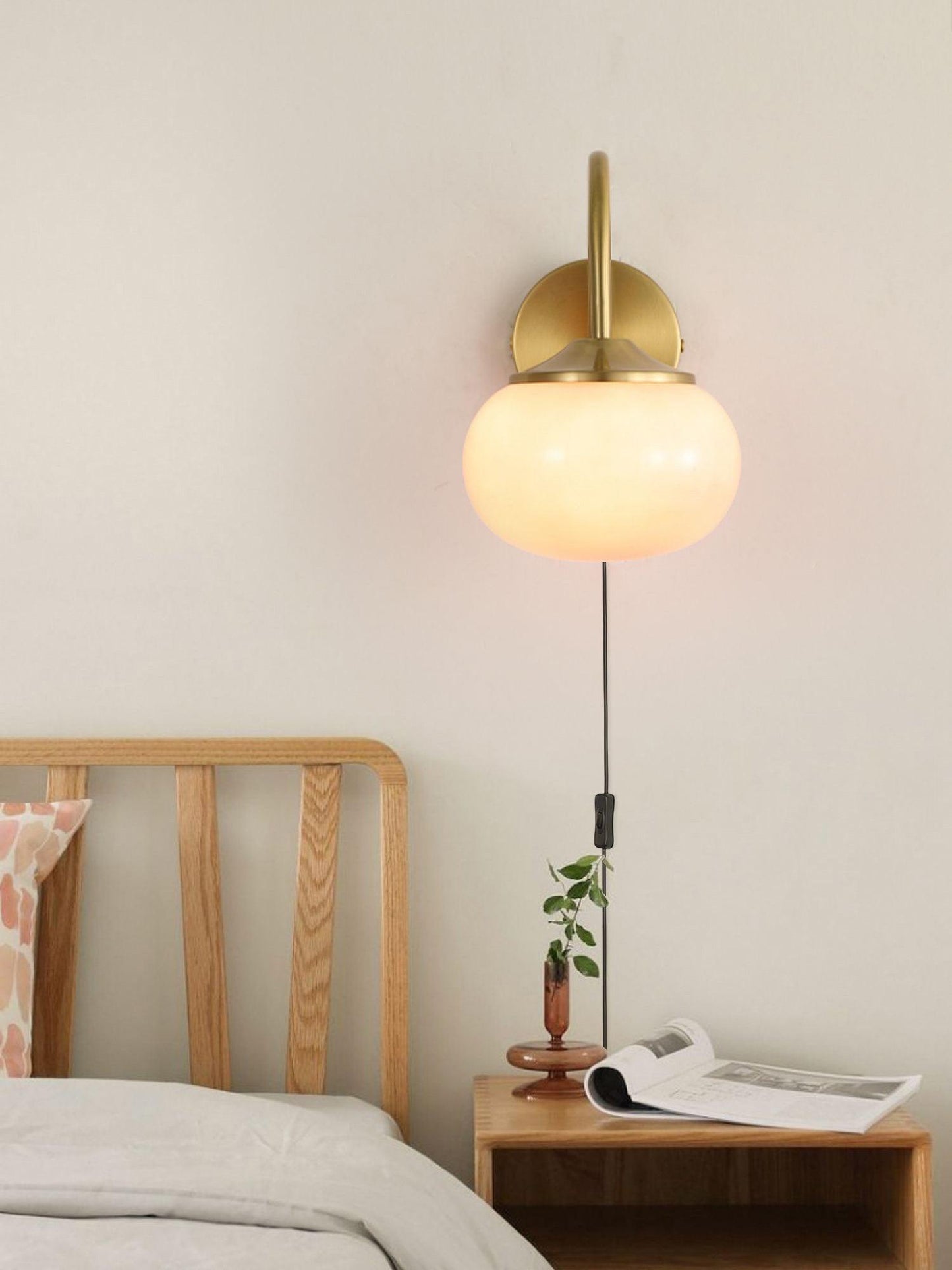 Gold Finish Plug In Sconce With Pink Glass Shade Decor NALANI