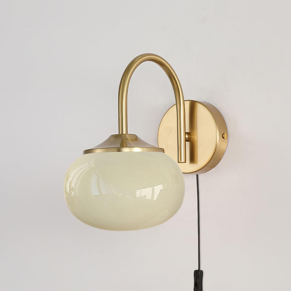 Gold Finish Plug In Sconce With Pink Glass Shade Decor ∅ 5.5″ x H 8.3″ Dia 14cm x H 21cm Copper & Beige NALANI