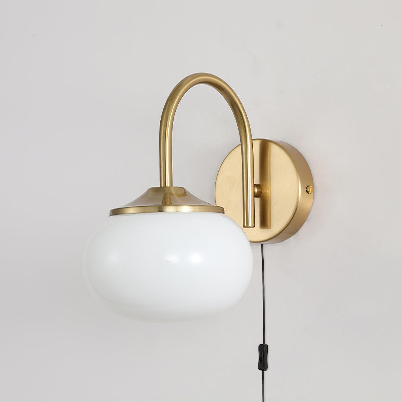 Gold Finish Plug In Sconce With Pink Glass Shade Decor ∅ 5.5″ x H 8.3″ Dia 14cm x H 21cm Copper & White NALANI