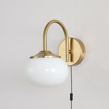 Gold Finish Plug In Sconce With Pink Glass Shade Decor ∅ 5.5″ x H 8.3″ Dia 14cm x H 21cm Copper & White NALANI