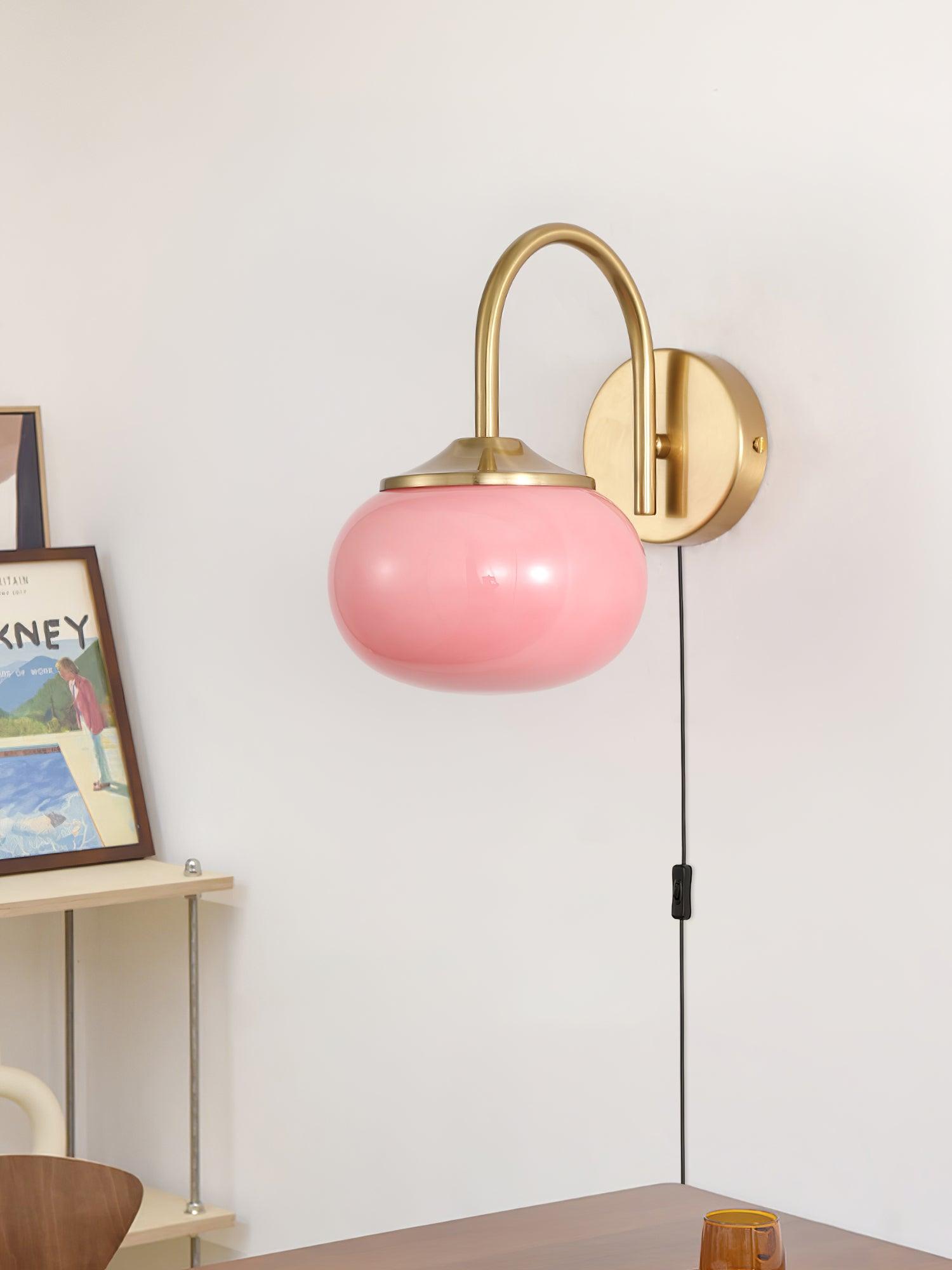 Gold Finish Plug In Sconce With Pink Glass Shade Decor NALANI