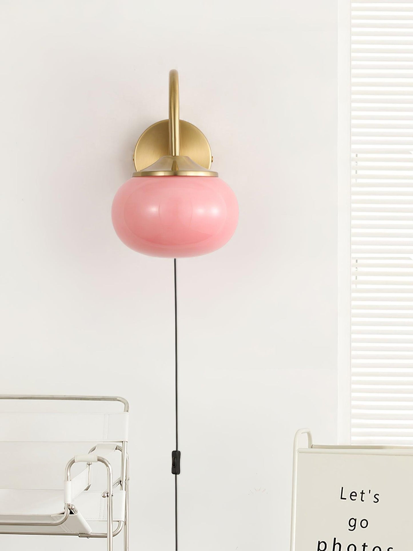 Gold Finish Plug In Sconce With Pink Glass Shade Decor NALANI