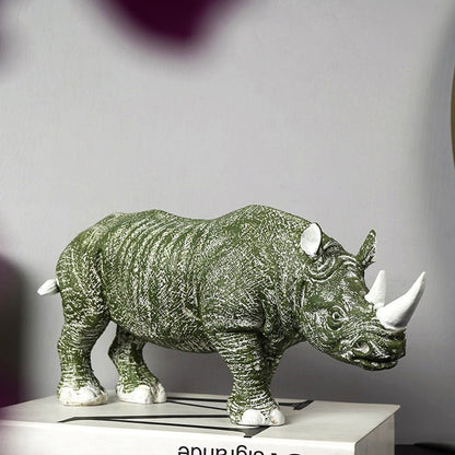 Golden Horned Rhino Table Accent Handcrafted Home Decor Green NaLani