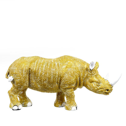 Golden Horned Rhino Table Accent Handcrafted Home Decor NaLani