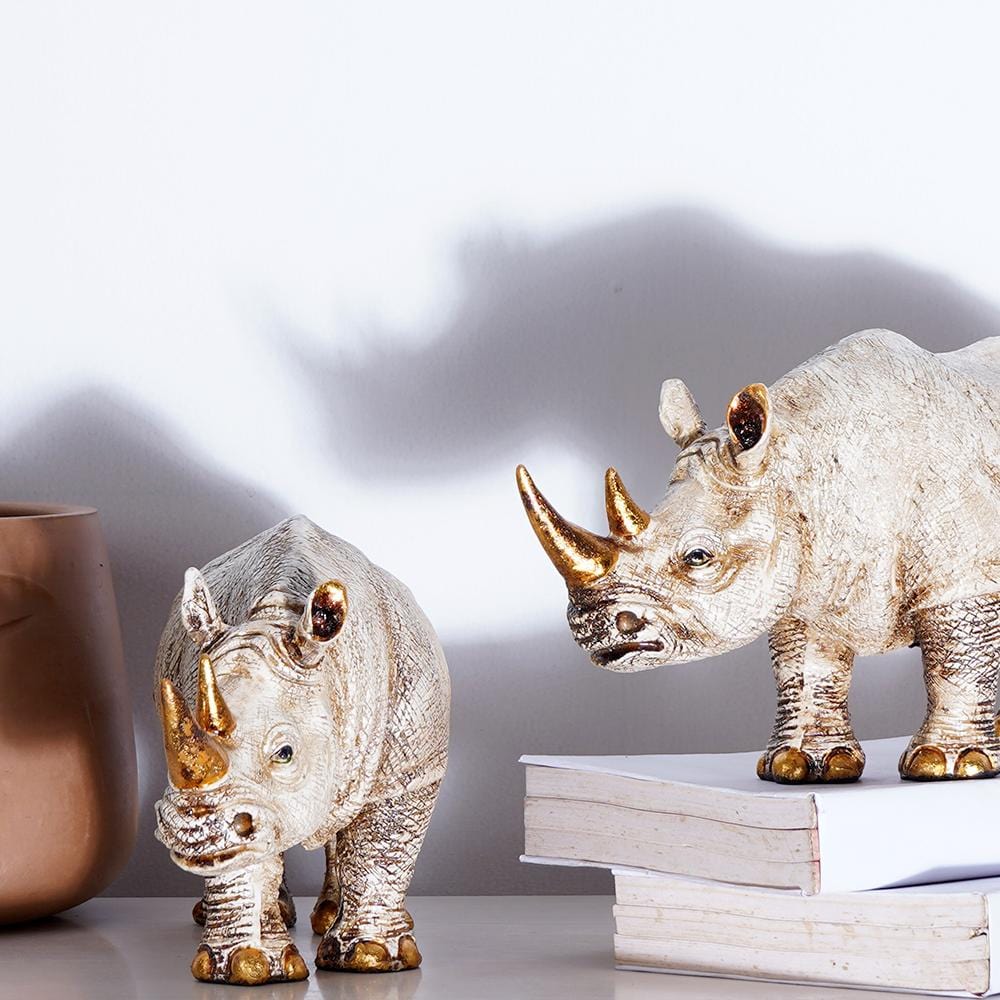 Golden Horned Rhino Table Accent Handcrafted Home Decor NaLani