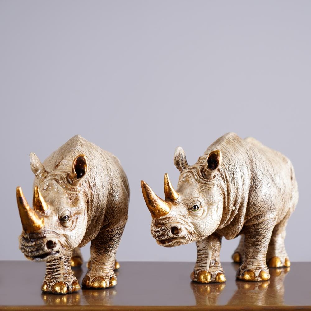 Golden Horned Rhino Table Accent Handcrafted Home Decor NaLani