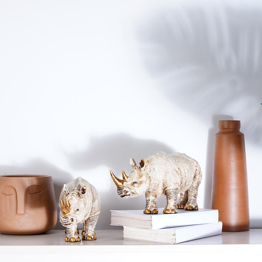 Golden Horned Rhino Table Accent Handcrafted Home Decor NaLani