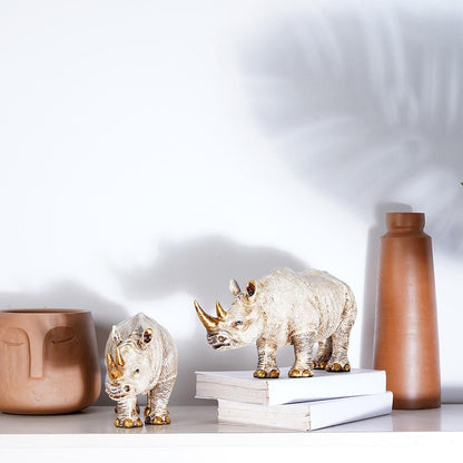 Golden Horned Rhino Table Accent Handcrafted Home Decor NaLani