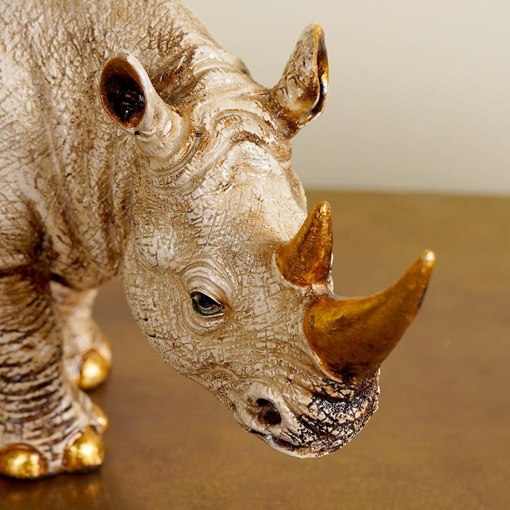 Golden Horned Rhino Table Accent Handcrafted Home Decor NaLani