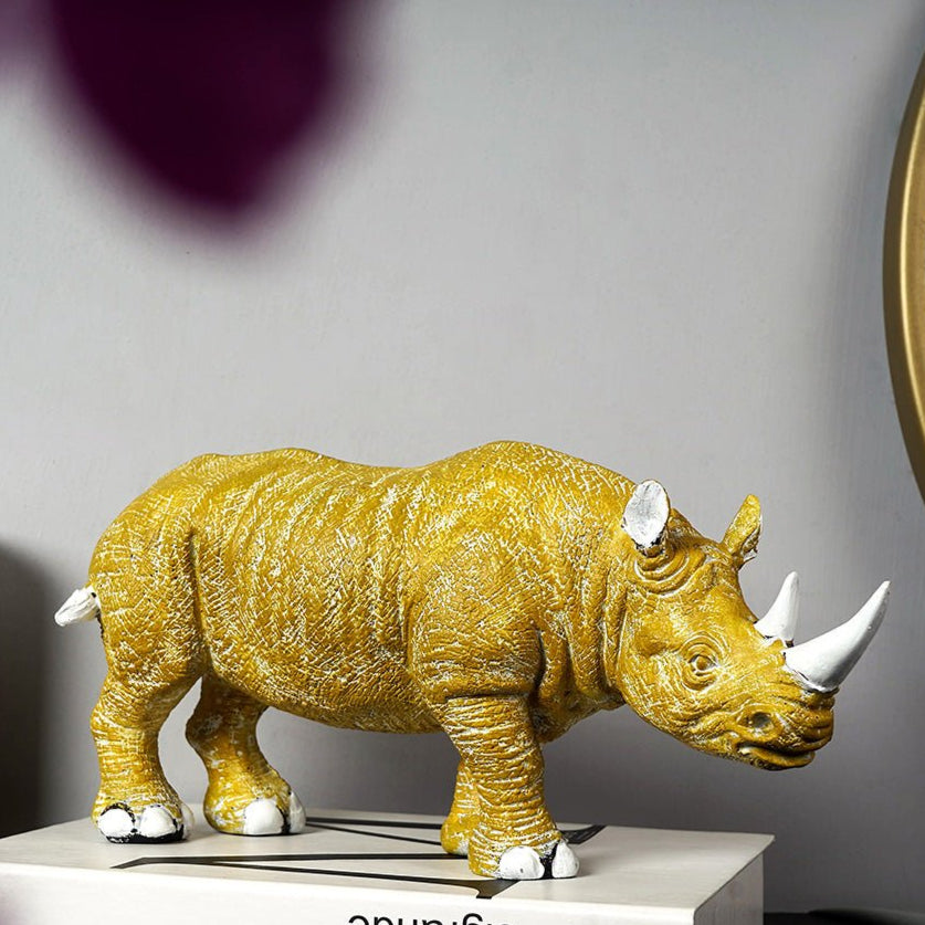 Golden Horned Rhino Table Accent Handcrafted Home Decor Yellow NaLani