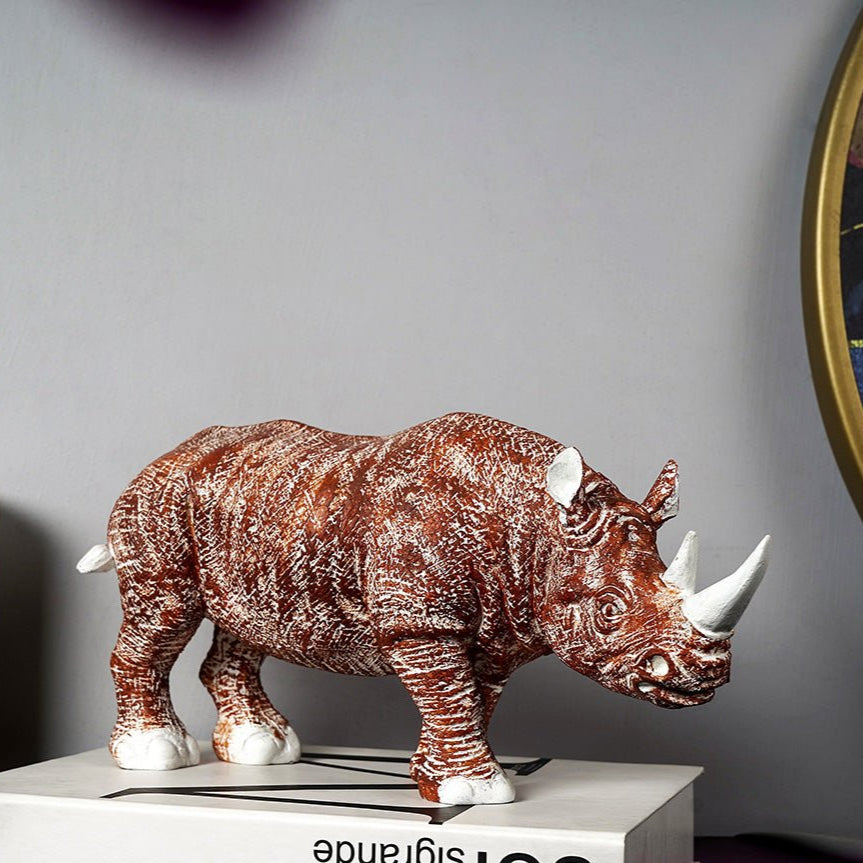 Golden Horned Rhino Table Accent Handcrafted Home Decor Pink NaLani