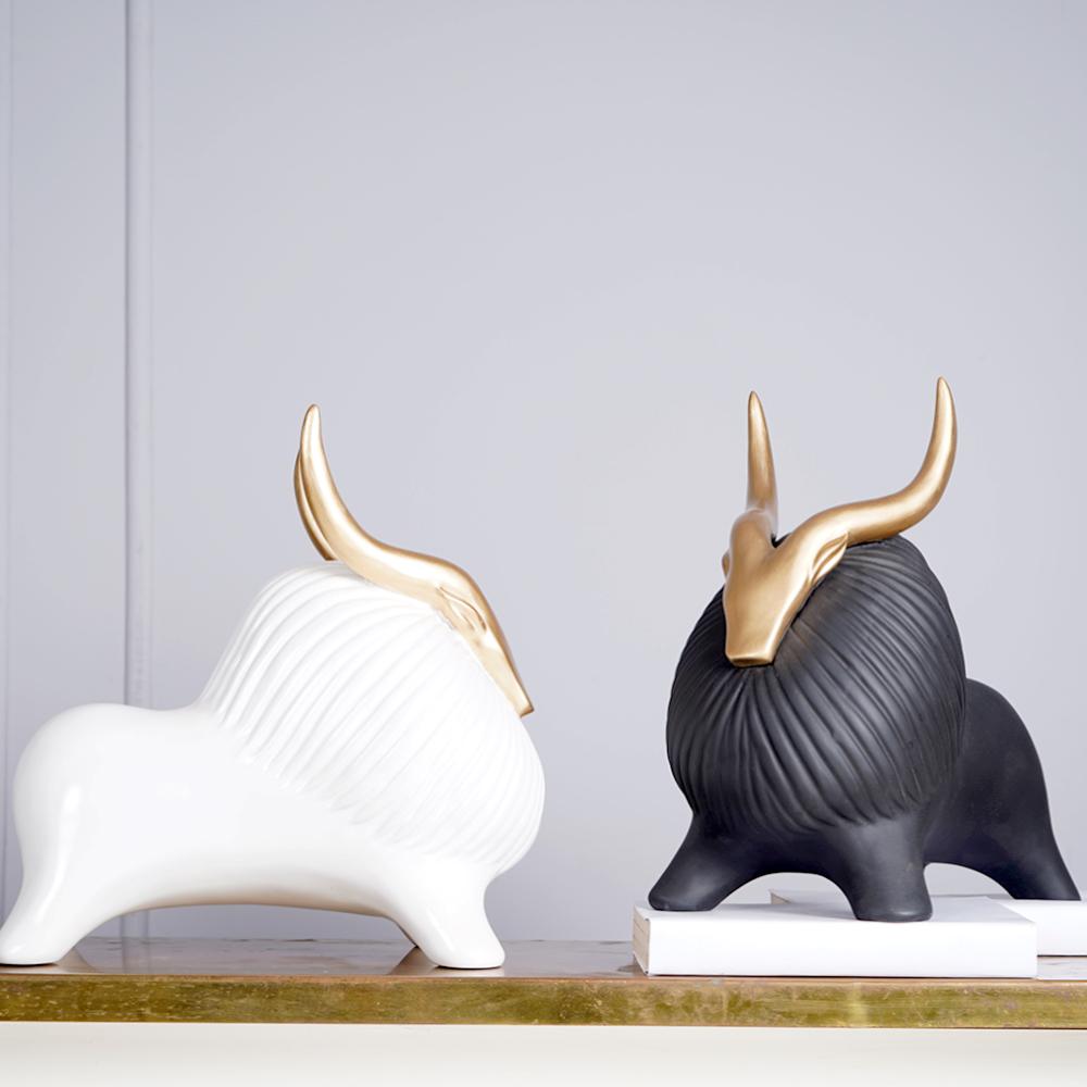 Golden Horned Yak Table Accent for Modern Home Decor NaLani