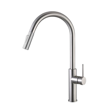 Gooseneck Copper Kitchen Faucet Single Handle Hot Cold Silver NALANI