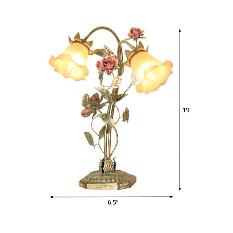 Green Floral Flared Nightstand Lamp With Two Lights NALANI