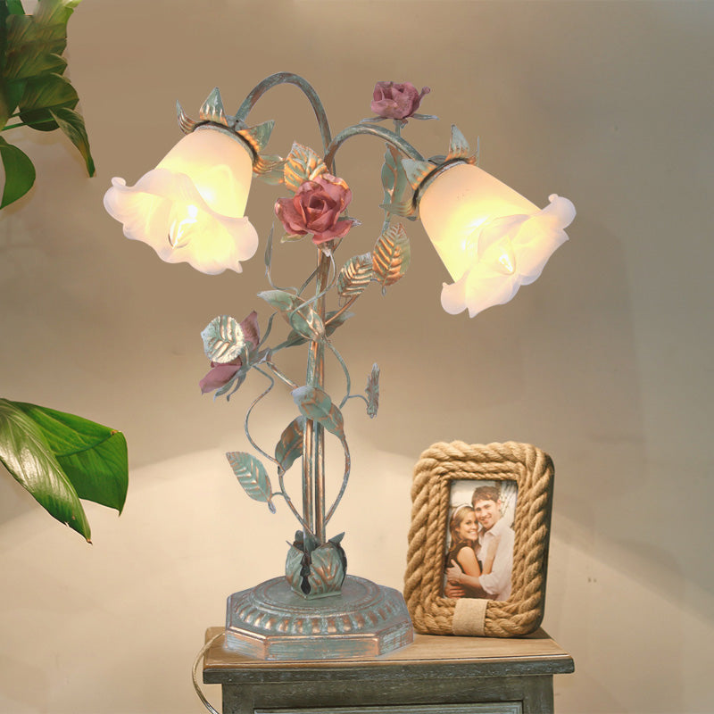 Green Floral Flared Nightstand Lamp With Two Lights 2.0 Green NALANI