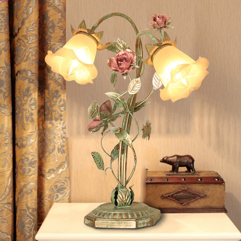 Green Floral Flared Nightstand Lamp With Two Lights NALANI