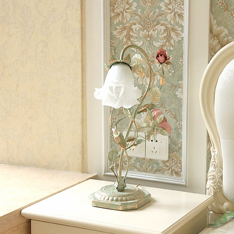 Green Floral Flared Nightstand Lamp With Two Lights NALANI